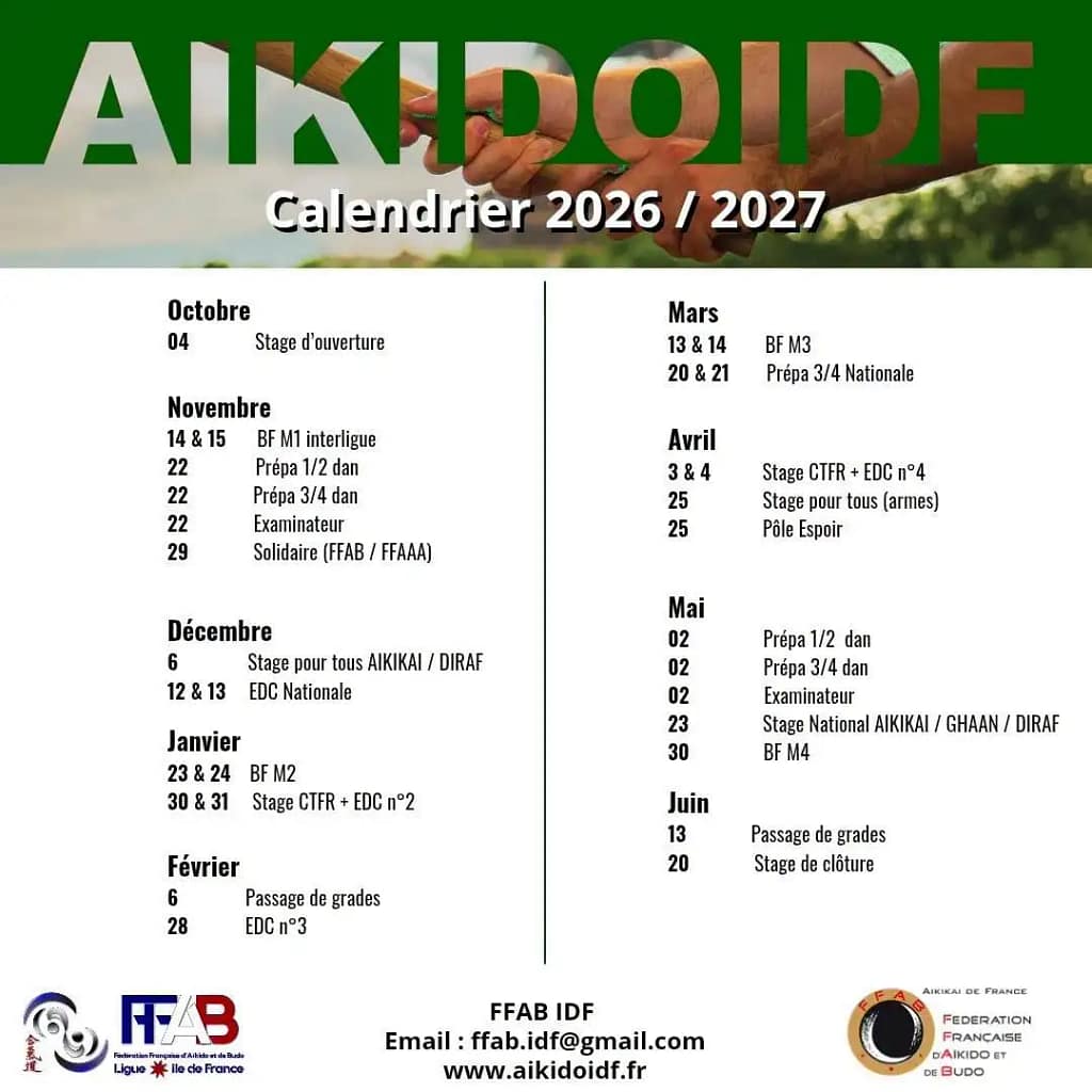 AIKIDO Calendrier de la ligue IDF FFAB 2026 2027